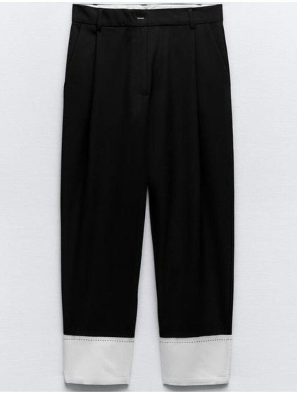 Zara Black Poplin Hem Trousers with White Cuff